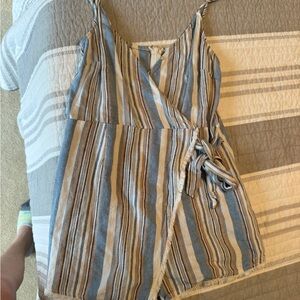 Blue and White Sleeveless Wrap Camisole
